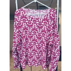Lands’ End Pink White Paisley Floral Long Sleeve Swim Sun Protection Top Plus 2X